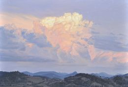 Painting, August 5, twilight on the Velay mountains, Anne Baudequin