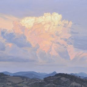 Painting, August 5, twilight on the Velay mountains, Anne Baudequin