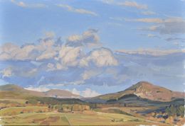 Painting, February 1st, sunset over the Mount Jalore, Anne Baudequin