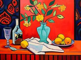Gemälde, Still life with turquoise vase, Kosta Morr