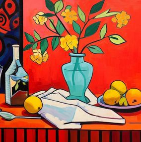 Gemälde, Still life with turquoise vase, Kosta Morr