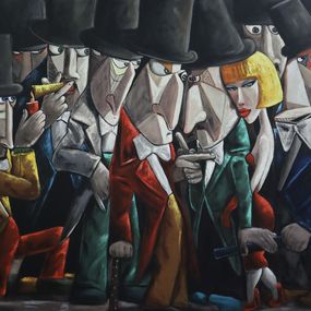 Gemälde, 12 Angry men and a Lady in red, Ta Byrne