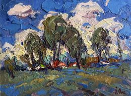 Gemälde, Clouds are floating over the village, Oksana Ivanyuk