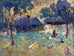 Gemälde, Evening on the edge of the village, Ivanyuk Oleksiy