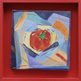 Peinture, Poivron rouge - série légumes et fruits aux couleurs vives, Annie-France Giroud