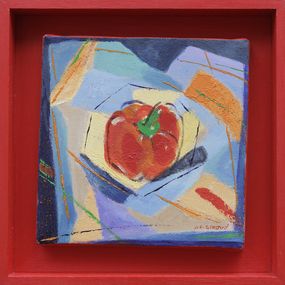 Gemälde, Poivron rouge - série légumes et fruits aux couleurs vives, Annie-France Giroud