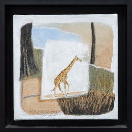 Gemälde, Girafe - Animal sauvage sur fond abstrait graphique, Annie-France Giroud