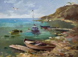 Gemälde, Harbor at the foot of the hills, Suprunchuk Yuriy