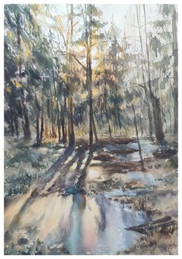 Painting, After winter Watercolor landscape, Irina Pronina