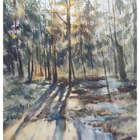 Gemälde, After winter Watercolor landscape, Irina Pronina