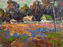 Gemälde, Colourful fields and village, Oksana Ivanyuk