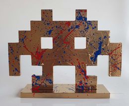 Sculpture, Game over invader 2 gold, Spaco