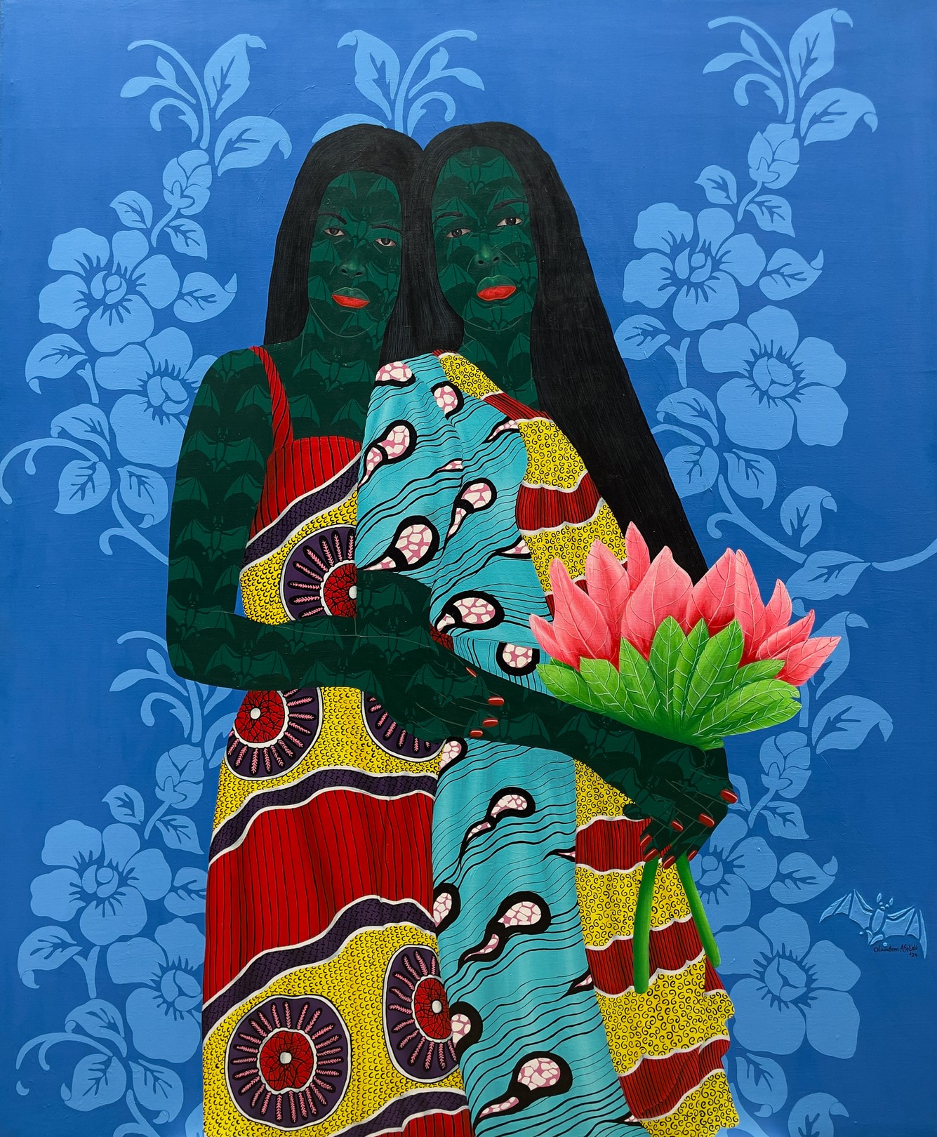Oluwafemi Afolabi, Sisters in Yellow 5 - 21st Century, Contemporary, Figurative, Love African Fabric Oluwafemi Afolabi, Sisters in Yellow 5 - 21st Century, Contemporary, Figurative, Love African Fabric