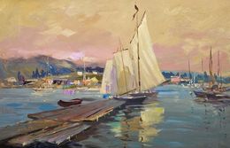 Peinture, Scarlet sunset on the ferry, Suprunchuk Yuriy