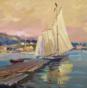 Peinture, Scarlet sunset on the ferry, Suprunchuk Yuriy