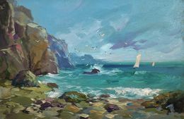 Gemälde, Seagulls flying over the sea, Suprunchuk Yuriy