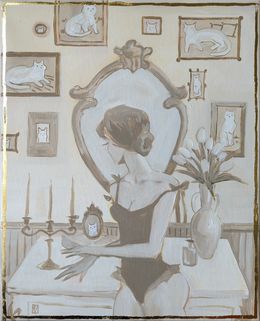 Gemälde, Cat lady, Romanticization series, Olha Vlasova