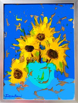 Gemälde, Tournesols au vase turquoise, Damien Berrard