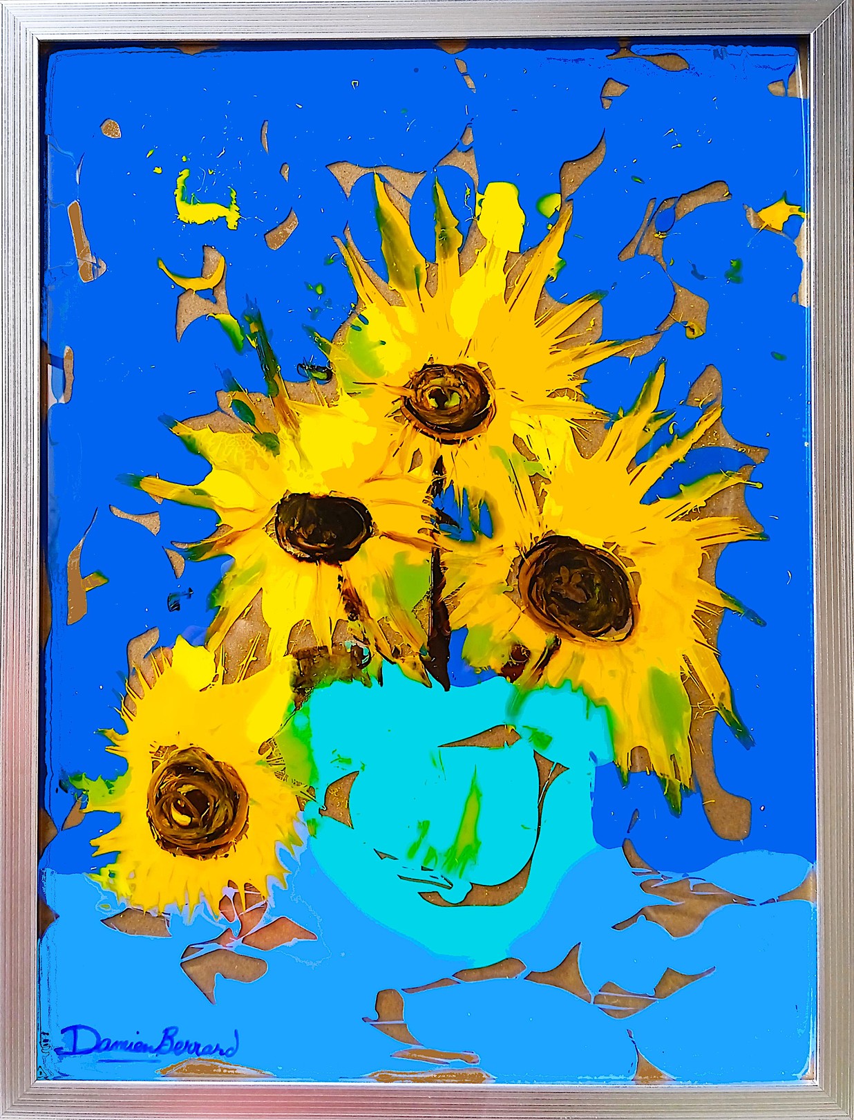Damien Berrard, Tournesols au vase turquoise Damien Berrard, Tournesols au vase turquoise