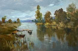 Gemälde, Ferry on a long river, Suprunchuk Yuriy