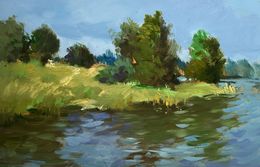 Gemälde, A downpour is approaching by the river, Suprunchuk Yuriy