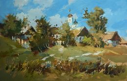Gemälde, View of the village and the church, Suprunchuk Yuriy