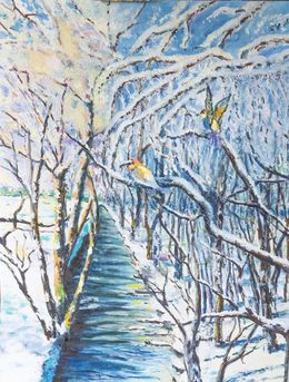 Gemälde, Ruisseau sous la neige - série Paysage rural, Philippe Maillebuau