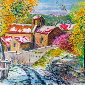 Peinture, Village auvergnat - série Paysage rural, Philippe Maillebuau