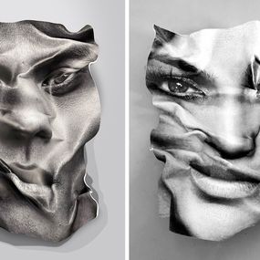 Sculpture, Bruno Mars and Jennifer Lopez, Diptych. Tridimensional Wall Sculpture Portrait, Hunter & Gatti