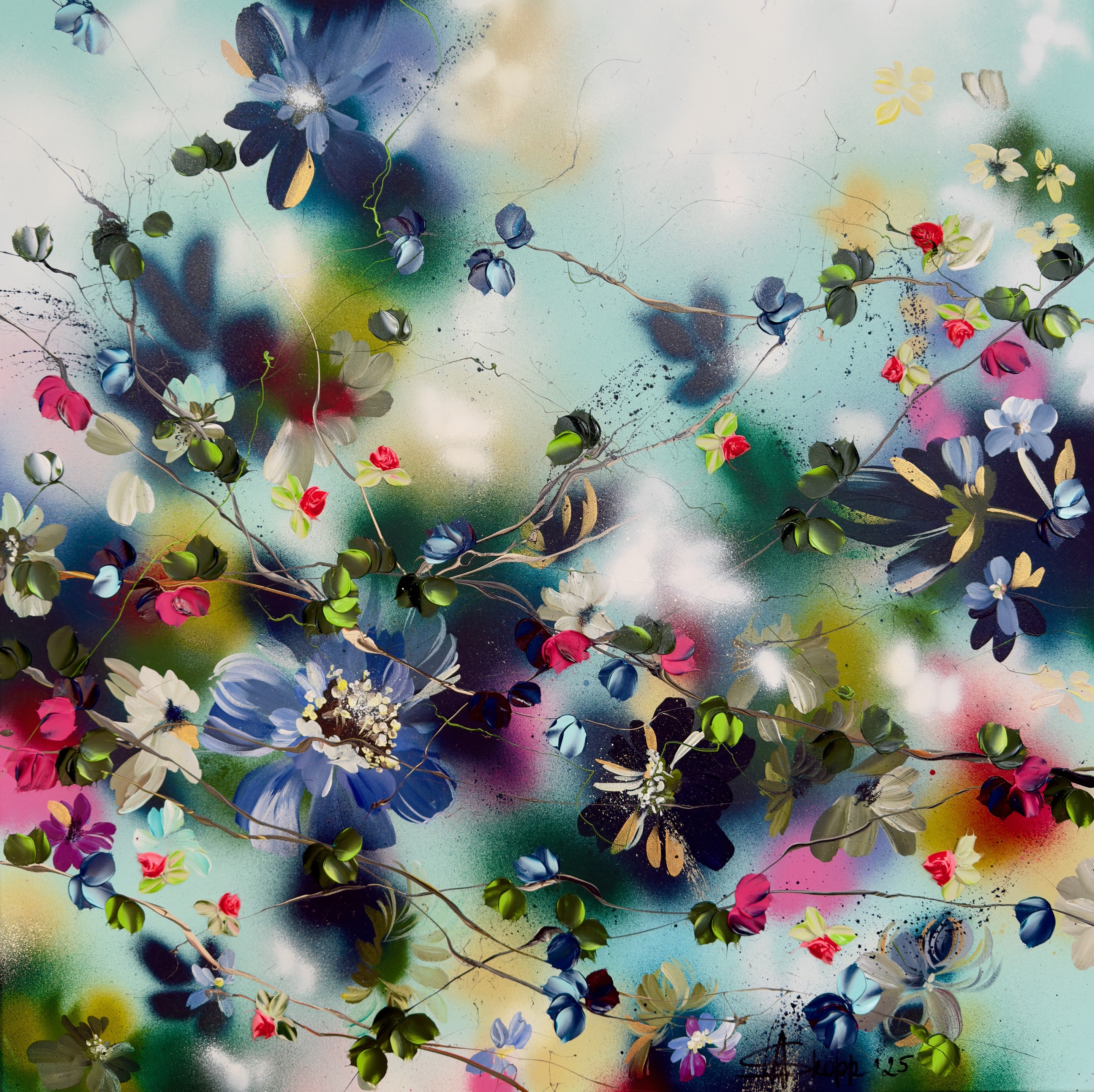 Anastassia Skopp, Kaori V - modern colorful floral artwork on canvas Anastassia Skopp, Kaori V - modern colorful floral artwork on canvas