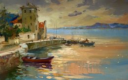 Gemälde, Orange sunset in the sea, Suprunchuk Yuriy