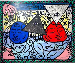 Peinture, Galet bleu, galet rouge, Guillaume Cavalier