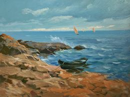 Gemälde, Sailboat on the sea horizon, Suprunchuk Yuriy