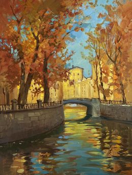 Gemälde, Steps on the autumn bridge, Suprunchuk Yuriy