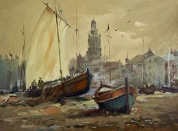 Gemälde, Evening on the pier, Suprunchuk Yuriy