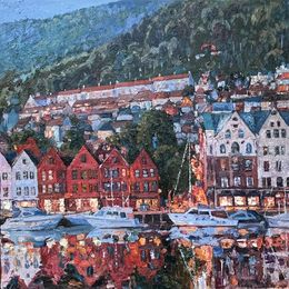 Gemälde, Summer evening in Bergen, Nadezda Stupina