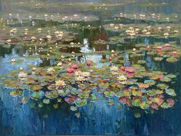 Peinture, River with Water lilies, Evgeny Chernyakovsky