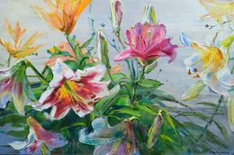 Peinture, Lilies on silver, Helen Shukina