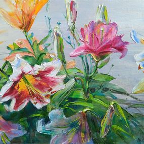 Peinture, Lilies on silver, Helen Shukina