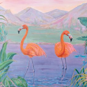 Painting, Flamingo In the rays of dawn, Galina Vasiljeva
