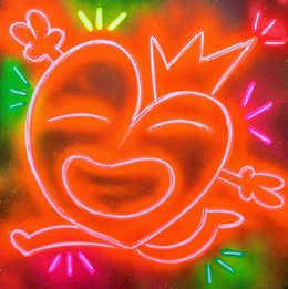 Gemälde, Neon Orange Double Peace, M. Koeur