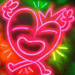 Gemälde, Neon Pink Double Peace, M. Koeur