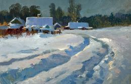 Gemälde, Country winter evening, Suprunchuk Yuriy