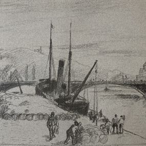 Print, Quai de Rouen, grand pont, Camille Pissarro