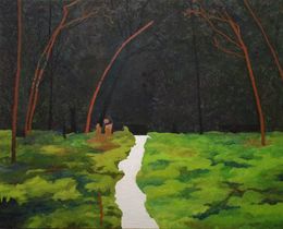Gemälde, Two Floating Black Cubes and a White River, Dake Wang Qi