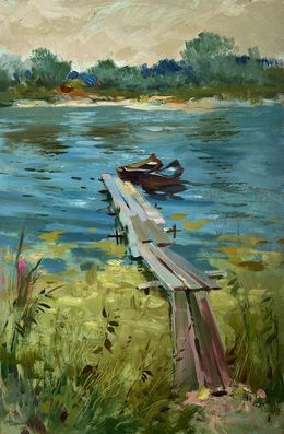 Gemälde, Boats at rest by the river, Suprunchuk Yuriy