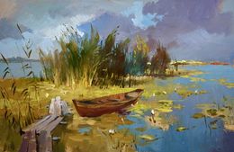Gemälde, A boat among the reeds, Suprunchuk Yuriy