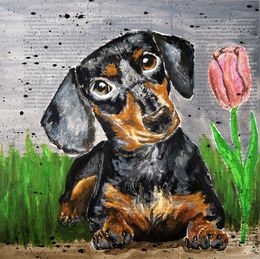Painting, French school Dachshund - Where is my body?08, Bazévian Delacapucinière
