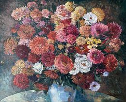 Painting, A lush bouquet in a white vase, Nadezda Stupina