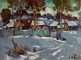 Gemälde, The village was covered in snow, Oksana Ivanyuk